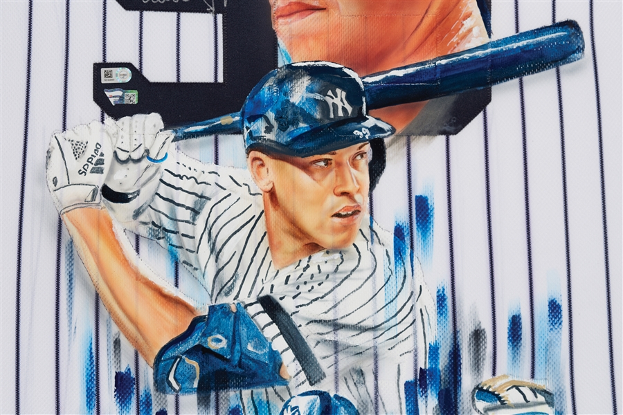 Aaron Judge Signed & David Arrigo Hand-Painted Yankees Framed Home Jersey (1/1) (MLB) (Fanatics) (BAS)