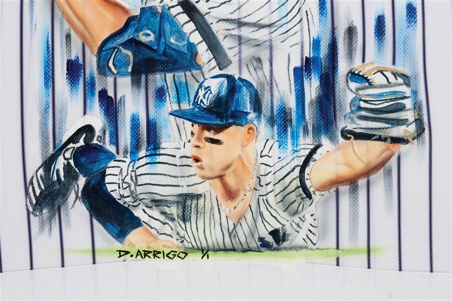 Aaron Judge Signed & David Arrigo Hand-Painted Yankees Framed Home Jersey (1/1) (MLB) (Fanatics) (BAS)