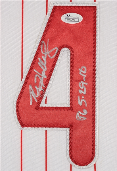 Roy Halladay Signed Phillies Framed Home Jersey Inscribed PG 5-29-10 (JSA)