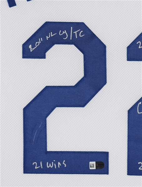 Clayton Kershaw Signed Dodgers Framed Home Jersey with Multiple Inscriptions (MLB) (Fanatics)