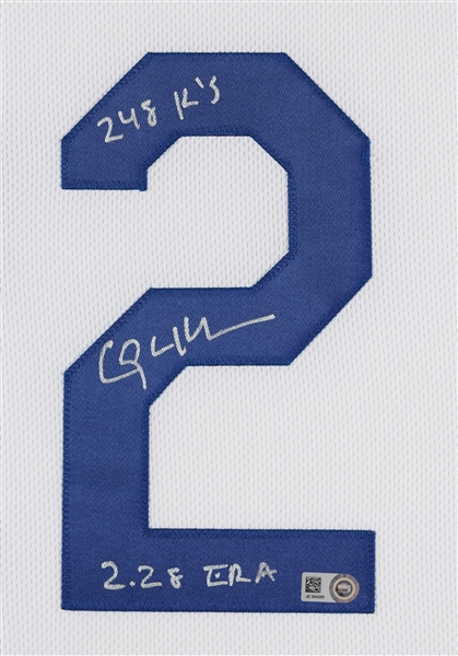 Clayton Kershaw Signed Dodgers Framed Home Jersey with Multiple Inscriptions (MLB) (Fanatics)