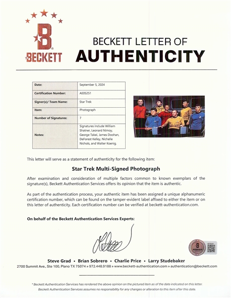 Star Trek Cast-Signed Photo - All 7 Original Crew Members of the Starship Enterprise (ScoreBoard) (BAS)