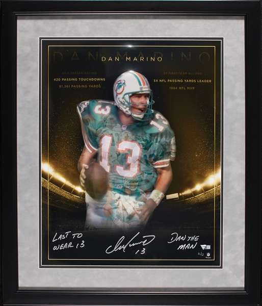 Dan Marino Signed 16x20 Framed Photo Last to Wear 13, Dan The Man (2/13) (Fanatics)