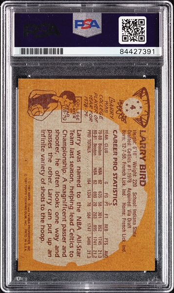 Larry Bird Signed 1981 Topps No. 4 (Graded PSA/DNA 9)