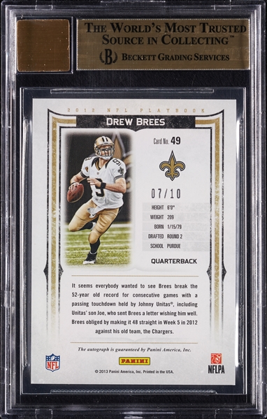 2012 Panini Playbook Drew Brees Autographs Platinum (7/10) BGS 9.5 (AUTO 10)