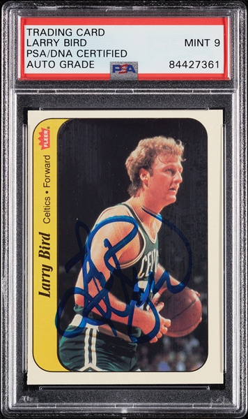 Larry Bird Signed 1986 Fleer Sticker No. 2 (Graded PSA/DNA 9)