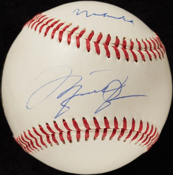 Michael Jordan & Muhammad Ali Dual-Signed Wilson Baseball (UDA) (Graded PSA/DNA 8)