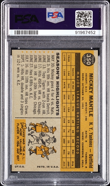 1960 Topps Mickey Mantle No. 350 PSA 6