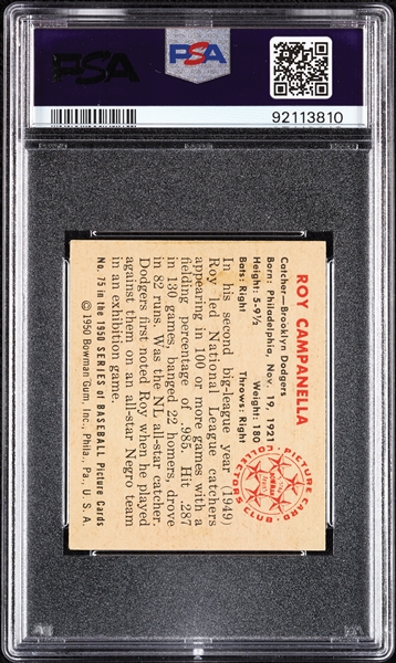 1950 Bowman Roy Campanella No. 75 PSA 5