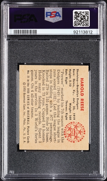 1950 Bowman Pee Wee Reese No. 21 PSA 6