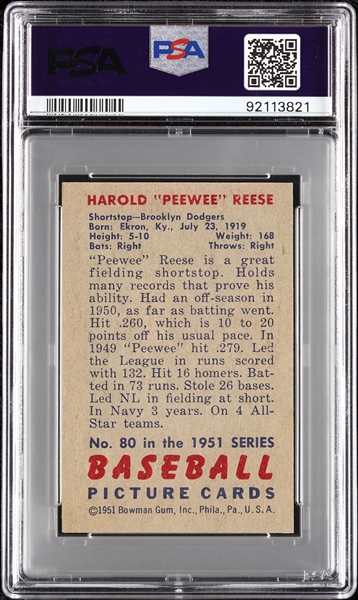 1951 Bowman Pee Wee Reese No. 80 PSA 7