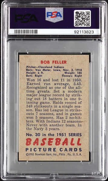 1951 Bowman Bob Feller No. 30 PSA 6