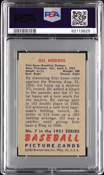 1951 Bowman Gil Hodges No. 7 PSA 7