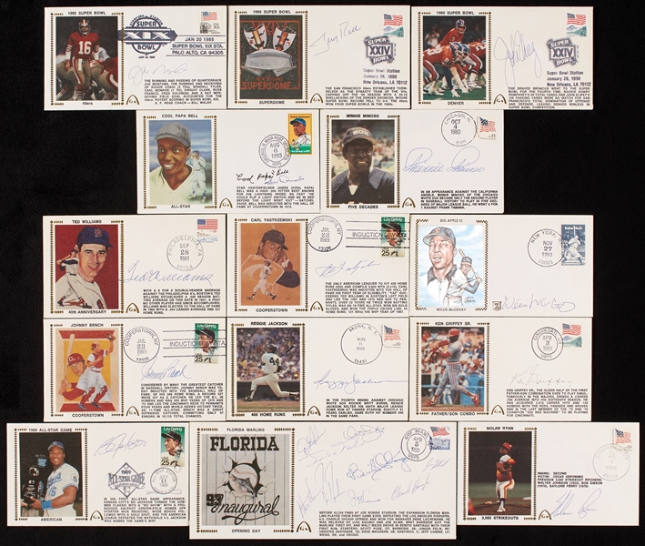 Signed First Day Cover Collection with Ted Williams, Elway, Montana, Rice (14)