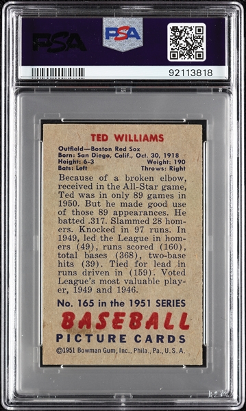 1951 Bowman Ted Williams No. 165 PSA 6