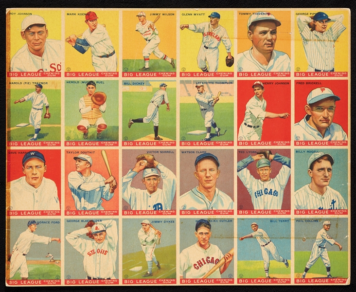 1933 V353 Goudey Baseball Uncut Sheet With 5 HOFers