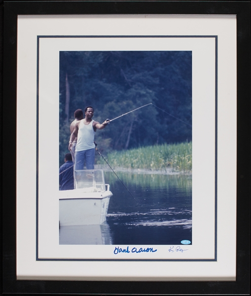 Hank Aaron Signed 16x20 Framed Ken Regan Fishing Photo (Steiner) (Graded BAS 10)