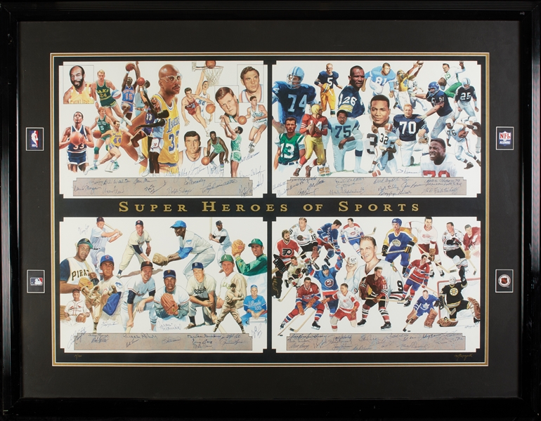 Super Heroes of Sports Multi-Signed Framed Lithograph (60 Signatures) (19/400) (BAS)