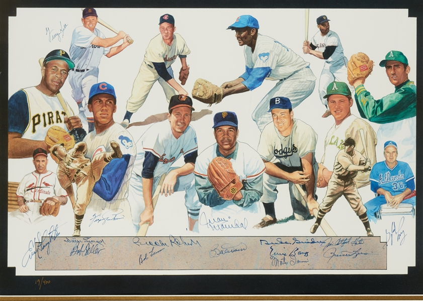 Super Heroes of Sports Multi-Signed Framed Lithograph (60 Signatures) (19/400) (BAS)