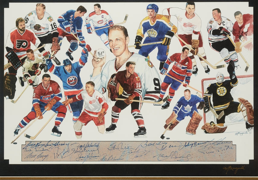 Super Heroes of Sports Multi-Signed Framed Lithograph (60 Signatures) (19/400) (BAS)