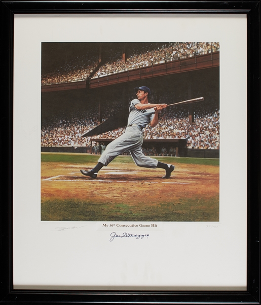 Joe DiMaggio Signed My 56th Game Hit Framed Stephen Gardner Litho (Steiner) (Graded BAS 10)