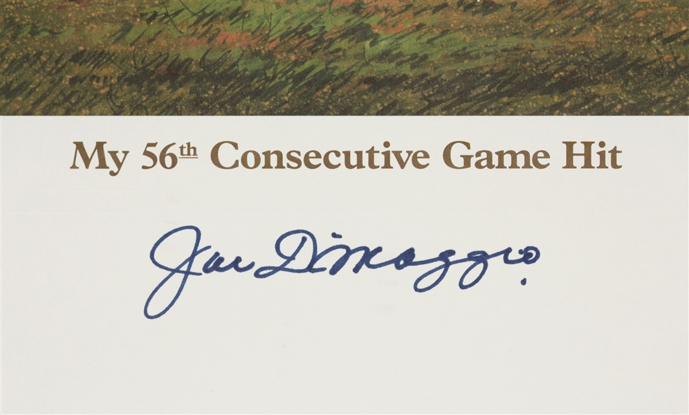 Joe DiMaggio Signed My 56th Game Hit Framed Stephen Gardner Litho (Steiner) (Graded BAS 10)