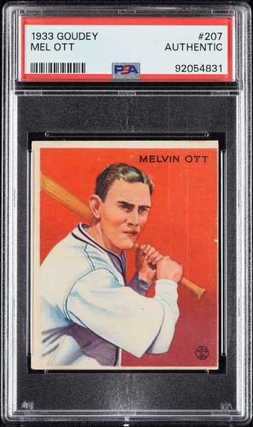 1933 Goudey Mel Ott No. 207 PSA Authentic