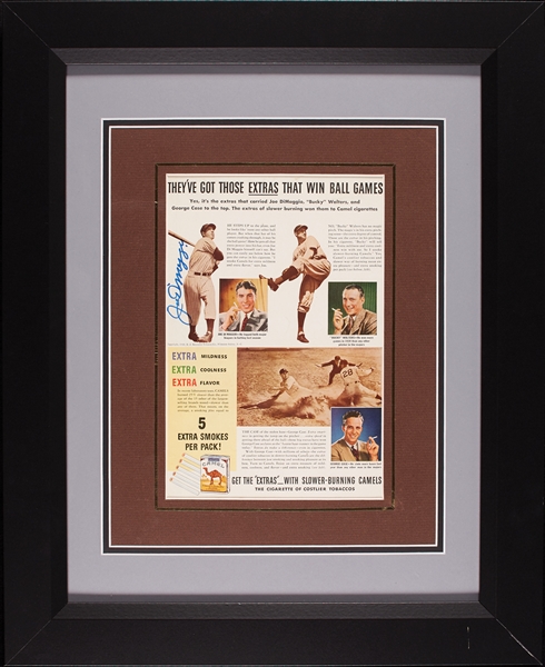 Joe DiMaggio Signed Magazine Camel Advertisement in Frame (JSA)