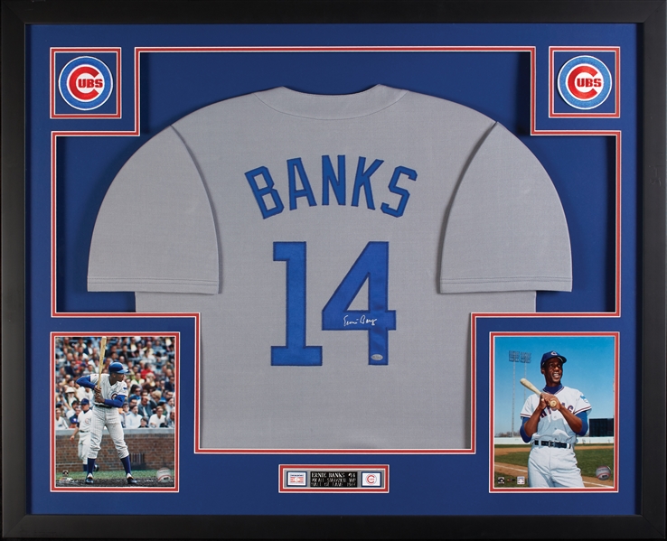 Ernie Banks Signed Cubs Framed Away Jersey (Banks Hologram)