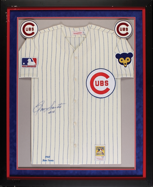 Ron Santo Signed Cubs Flannel Mitchell & Ness Framed Jersey (PSA/DNA)