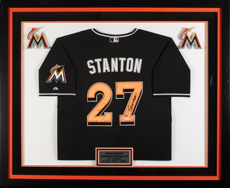 Giancarlo Stanton Signed Florida Marlins Framed Jersey (JSA)