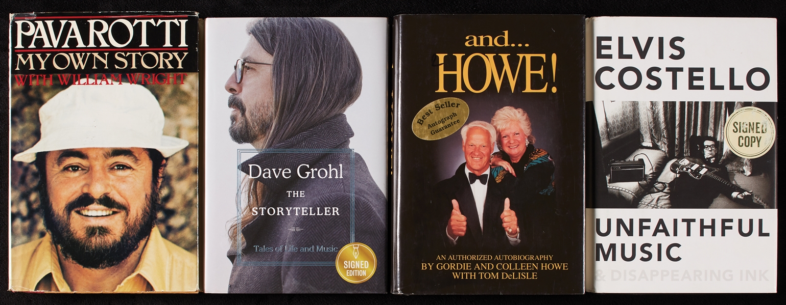 Signed Books Group with Gordie Howe, Luciano Pavarotti, Elvis Costello & Dave Grohl (4)