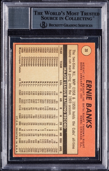 Ernie Banks Signed 1969 Topps No. 20 (Graded BAS 10)