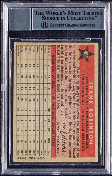 Frank Robinson Signed 1958 Topps All-Star No. 484 (Graded BAS 10)