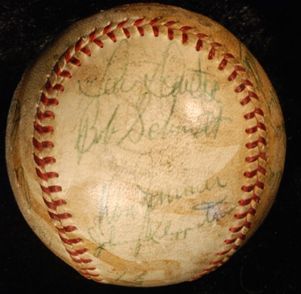 1959 Giants/Dodgers Multi-Signed Game-Used Baseball (18 Signatures) with Koufax, Reese, Alston