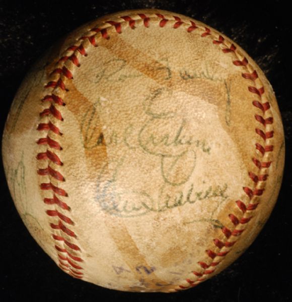 1959 Giants/Dodgers Multi-Signed Game-Used Baseball (18 Signatures) with Koufax, Reese, Alston