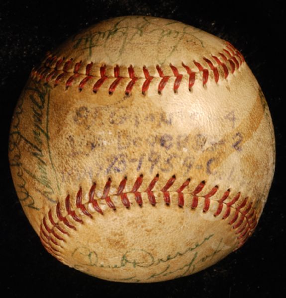 1959 Giants/Dodgers Multi-Signed Game-Used Baseball (18 Signatures) with Koufax, Reese, Alston