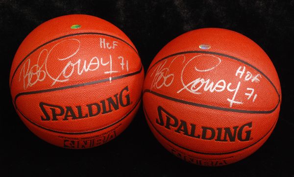 Bob Cousy Signed Spalding Basketball lot of 2