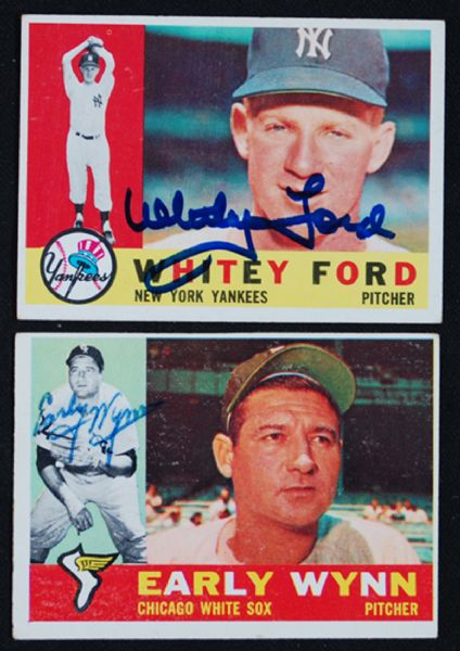 Whitey Ford & Early Wynn Signed 1960 Topps Card Pair