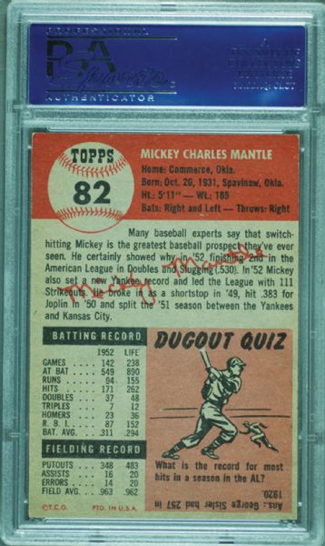 1953 Topps Mickey Mantle No. 82 PSA 6