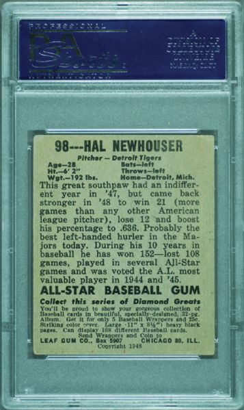 1948 Leaf Hal Newhouser RC SP No. 98 PSA 3