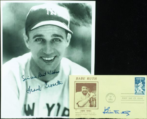 Bill Dickey Signed Babe Ruth First Day Cover with Frank Crosetti Signed 8x10 Photo