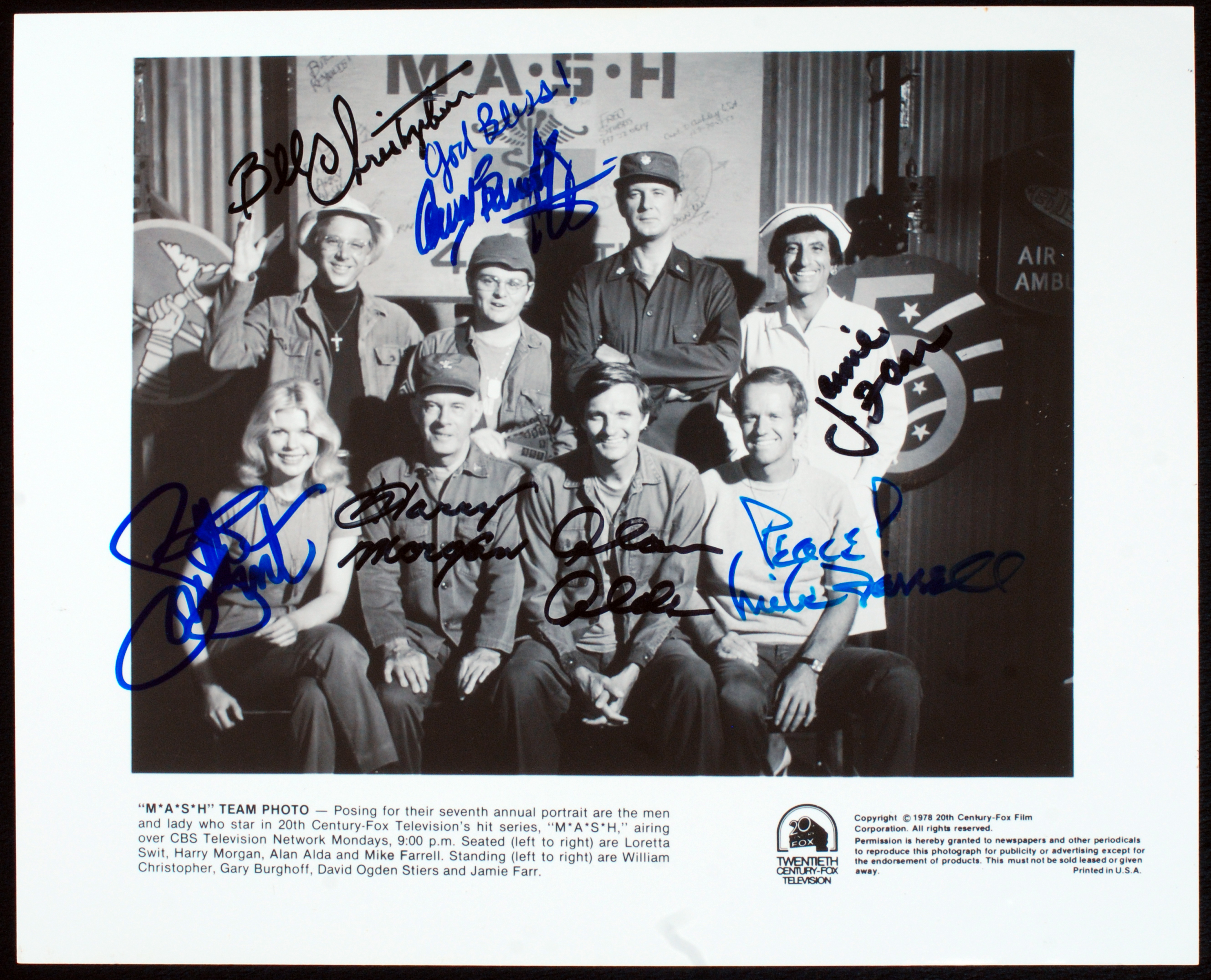 MASH CAST 7 AUTOGRAPHED 8x10 RP PHOTO SWIT ALDA FARR CHRISTOPHER MORGAN FARRELL 