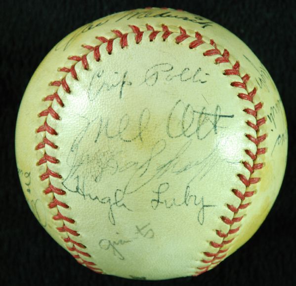 1944 New York Giants Team-Signed Baseball (16 Signatures) with Mel Ott