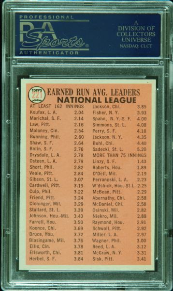 1966 Topps NL ERA Leaders (Koufax/Marichal/Law) No. 221 PSA 9 (OC)