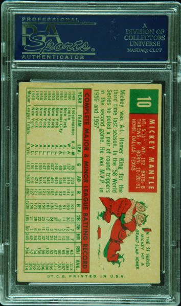 1959 Topps Mickey Mantle No. 10 PSA 4