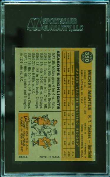 1960 Topps Mickey Mantle No. 350 SGC 5 (EX)