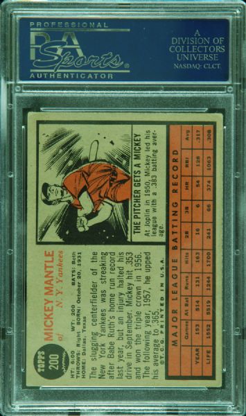 1962 Topps Mickey Mantle No. 200 PSA 4.5