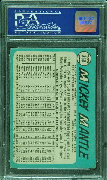 1965 Topps Mickey Mantle No. 350 PSA 5