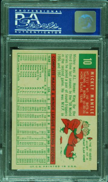 1959 Topps Mickey Mantle No. 10 PSA 7